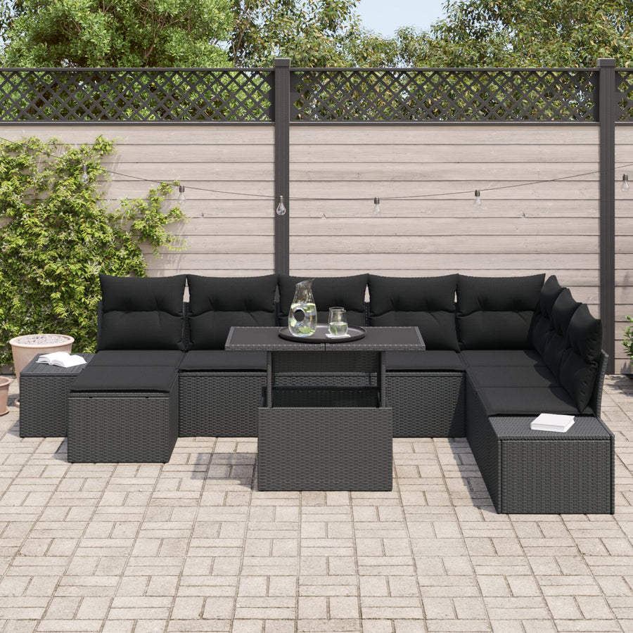 Tuinbank Set Set Van 9 Zwart Rattan Tuin Hoekbank Rechthoekig