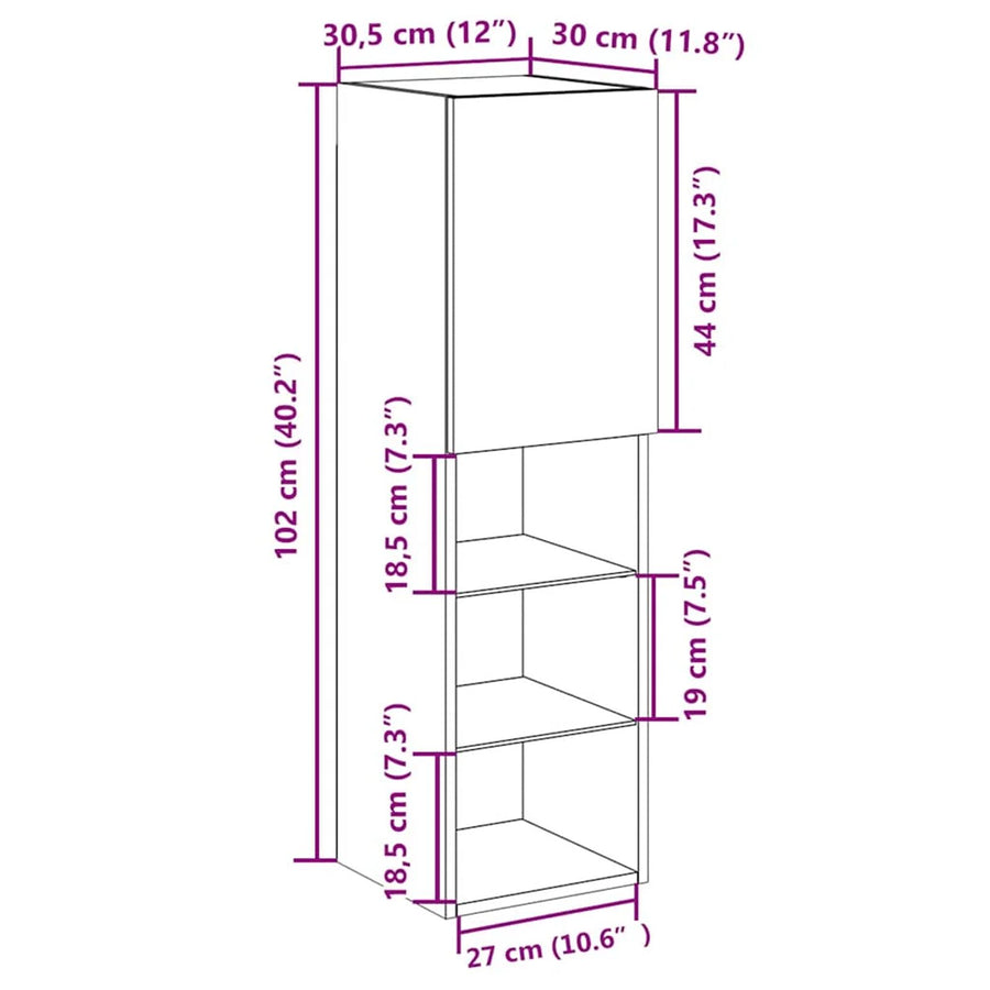 Led Tv-Kast 30,5X30X102 Cm Bewerkt Hout