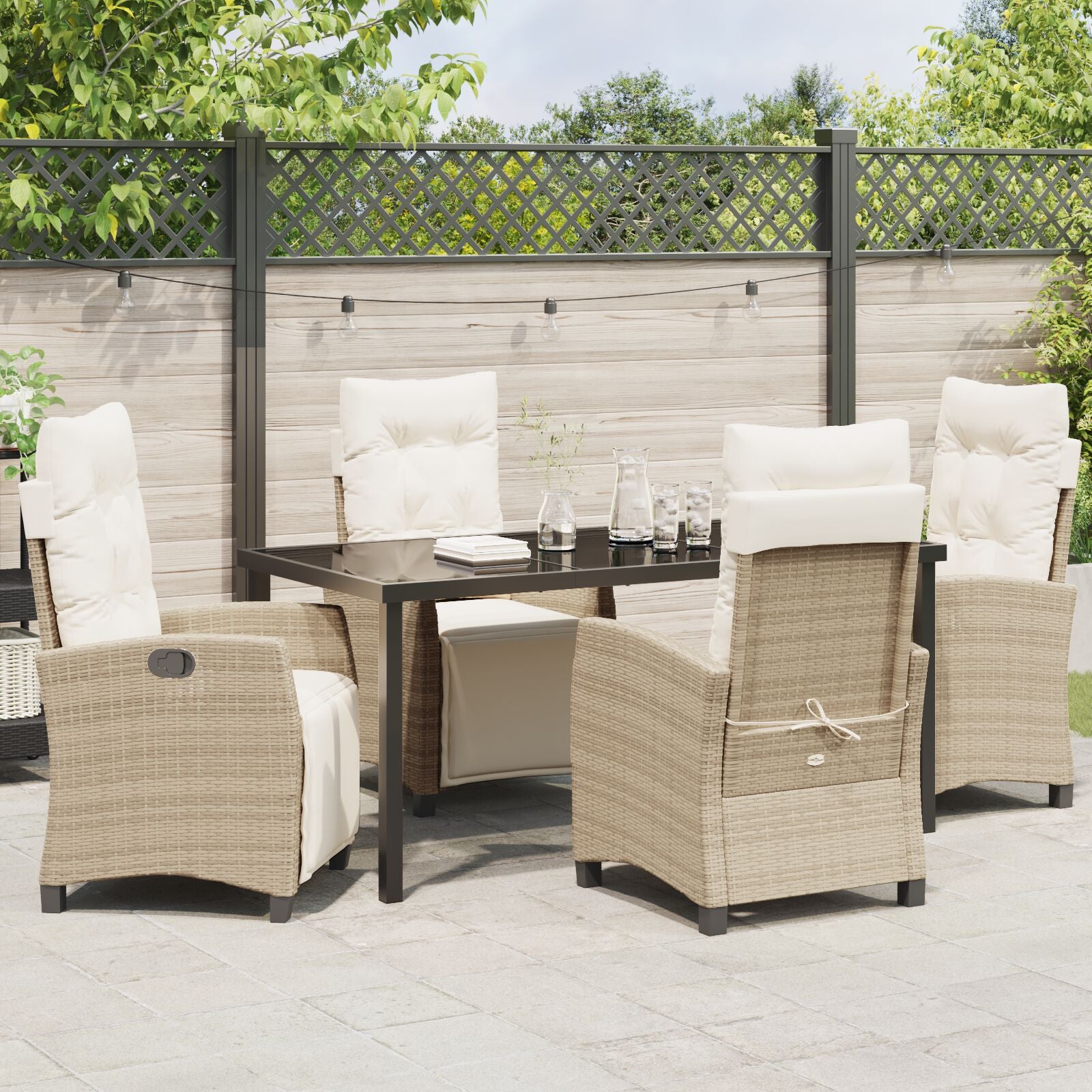 5-Delige Tuin Eetset Beige Poly Riet