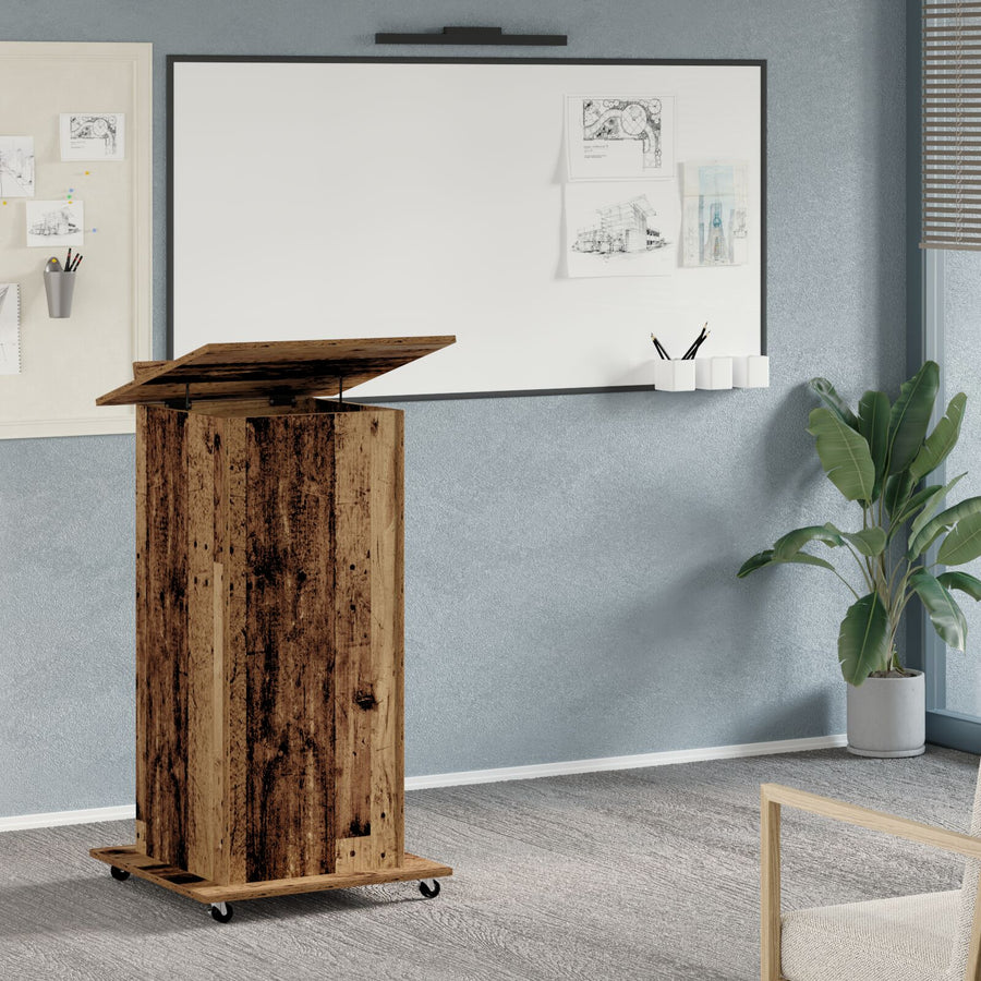 Leskantoor Podium Met Wielen Oud Hout Bewerkt Hout