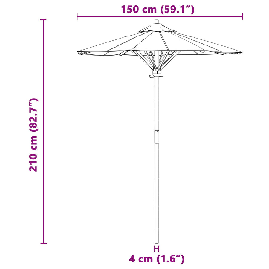 Tuinparasol 150X210 Cm Bamboe 150 x 150 x 210 cm Crème Wit