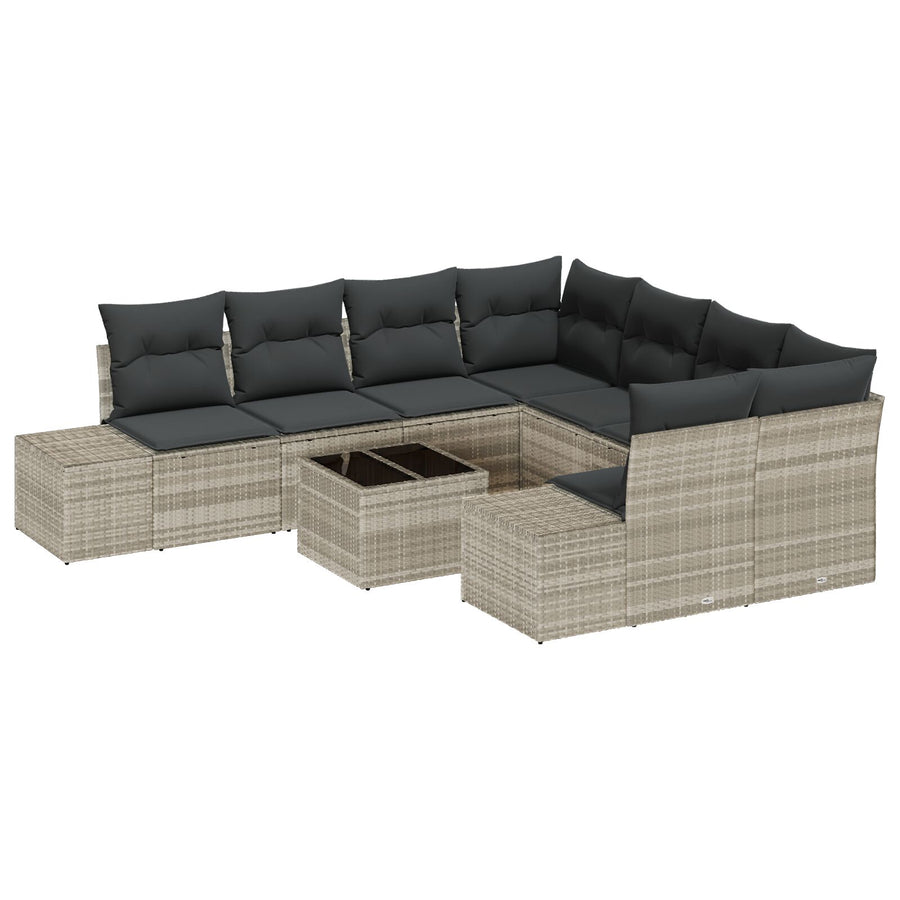 9-Delige Tuinbankset Met Kussens Lichtgrijs Poly Rattan