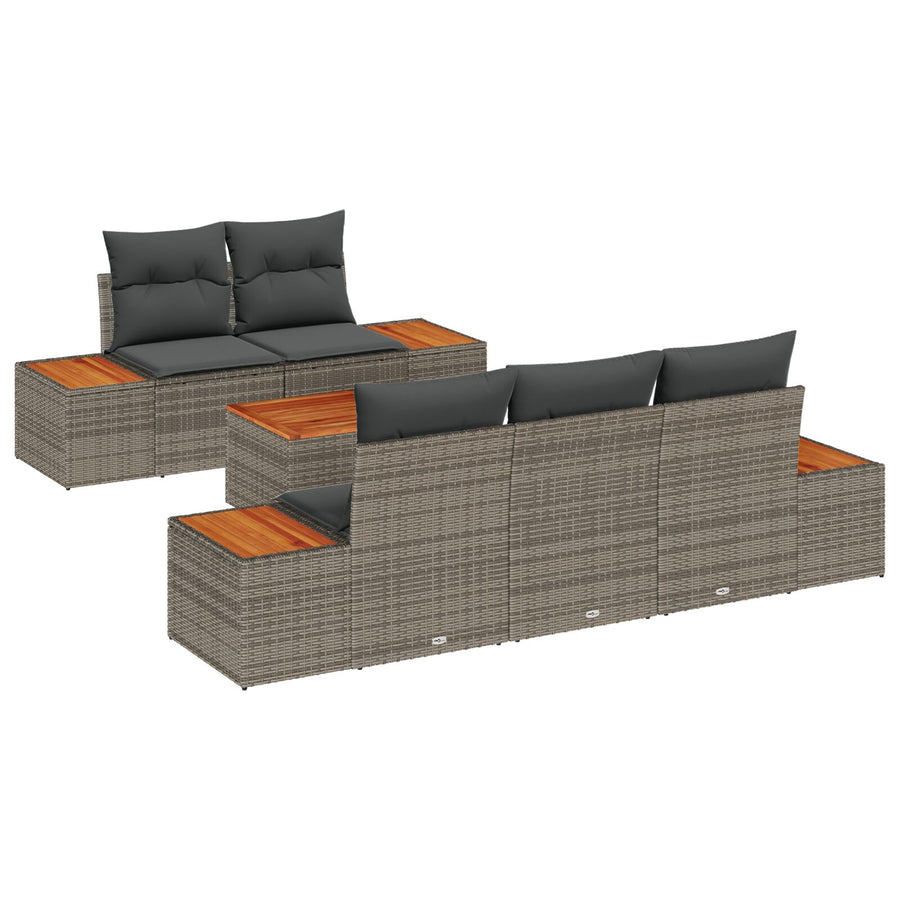6-Delige Tuin Sofa Set Met Kussens Grijs Poly Rattan Acacia