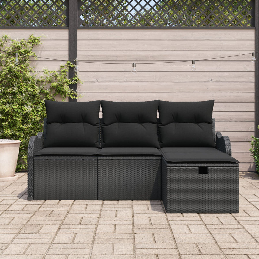 4-Delige Tuin Sofa Set Met Kussens Zwart Poly Rattan, 2-Zits Tuin Sofa Met Opslag & Kussens Zwart Poly Rattan Wit