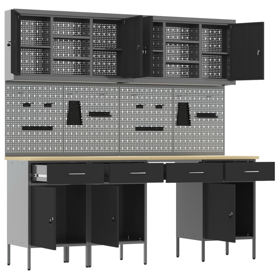 10-Delig Werkbank Set Zwart Staal