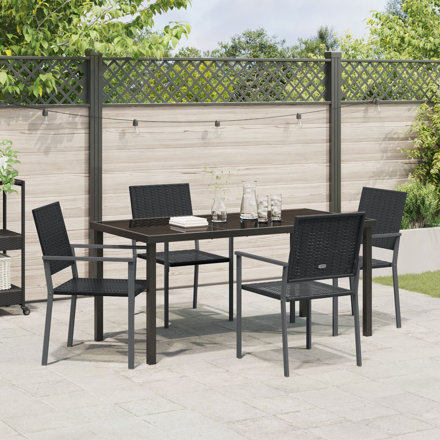 Set Van 3 Zwart Pe Rattan, Gepoedercoat Staal 54X62.5X89 Cm