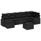 Loungeset poly riet zwart 8-delig 7 personen
