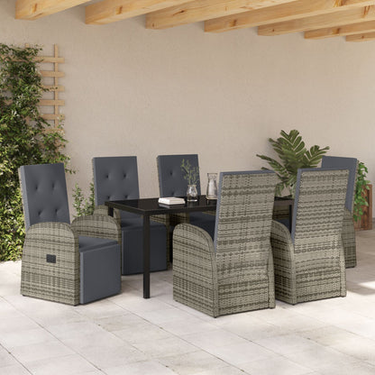 7-Delige Tuin Eetset Met Kussens Grijs Poly Rattan