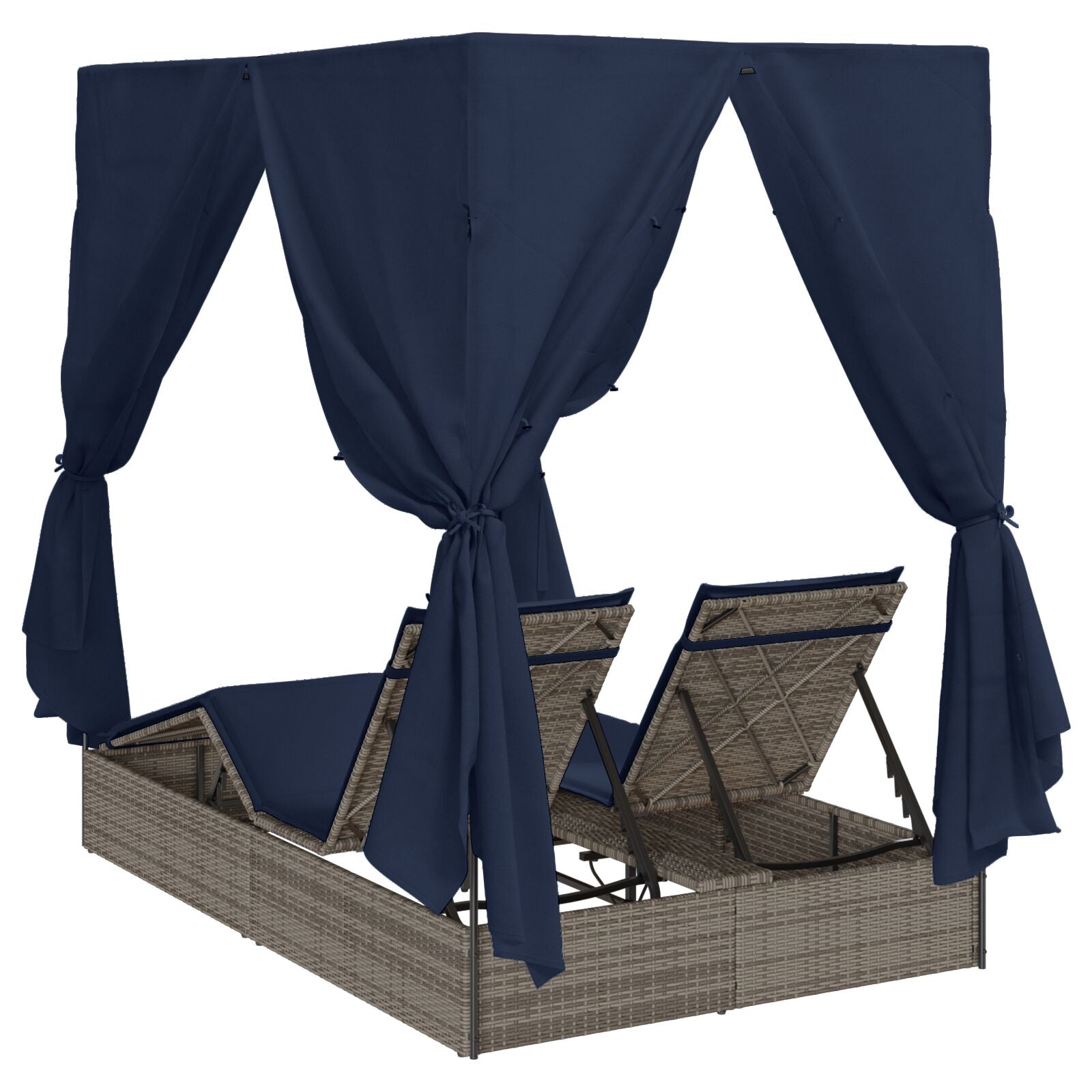 Dubbele Loungebank Set Van 2 Rattan Groot Grijs en marineblauw