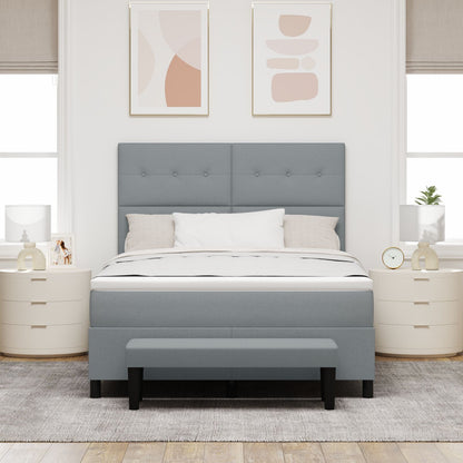 Boxspringbed Met Matras & Bank Stof Lichtgrijs 140 x 200 cm Met knopen
