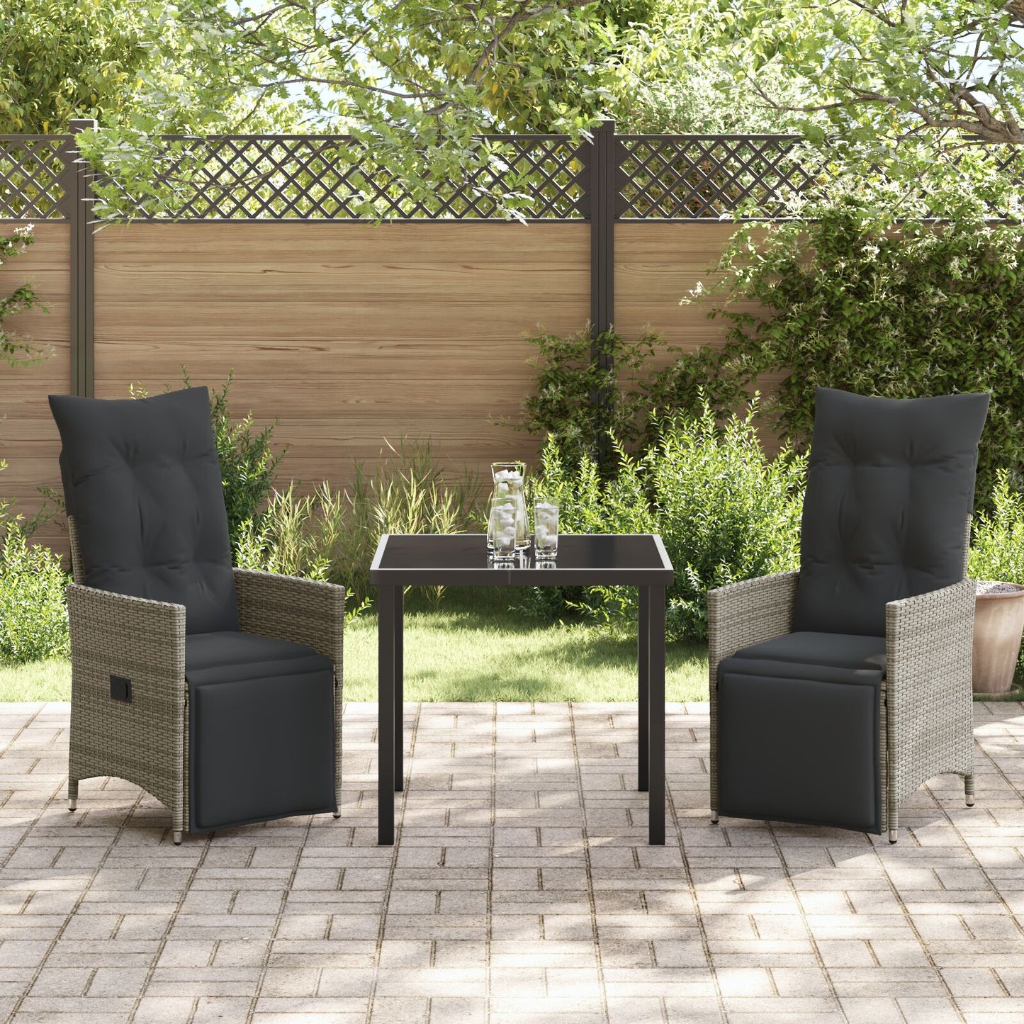 3-Delige Tuinset Met Kussens Grijs Poly Riet