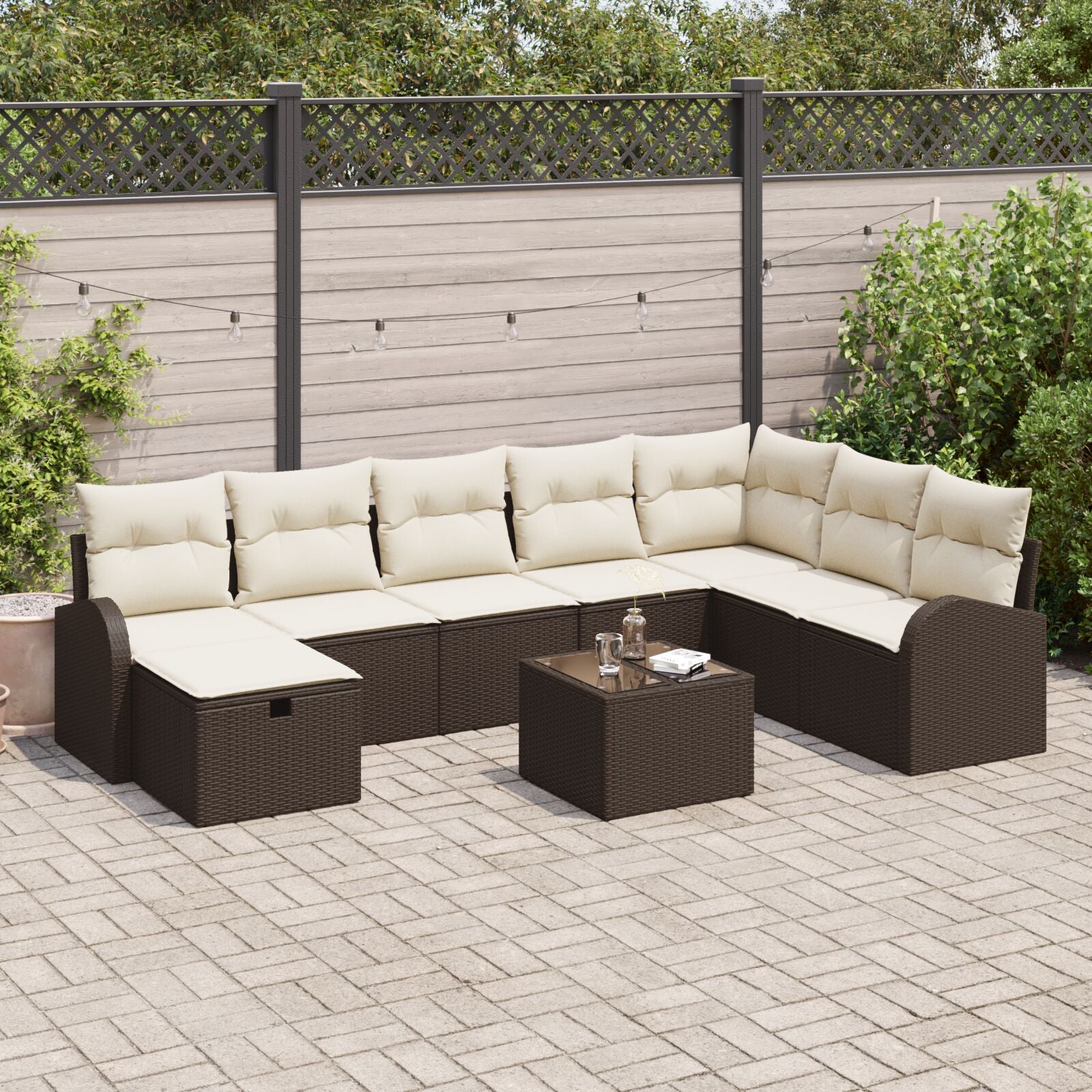 9-Delige Tuinsofa Set Met Kussens Bruin Kunststof Riet