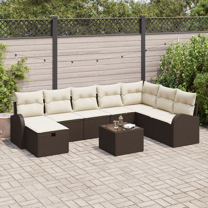 9-Delige Tuinsofa Set Met Kussens Bruin Kunststof Riet
