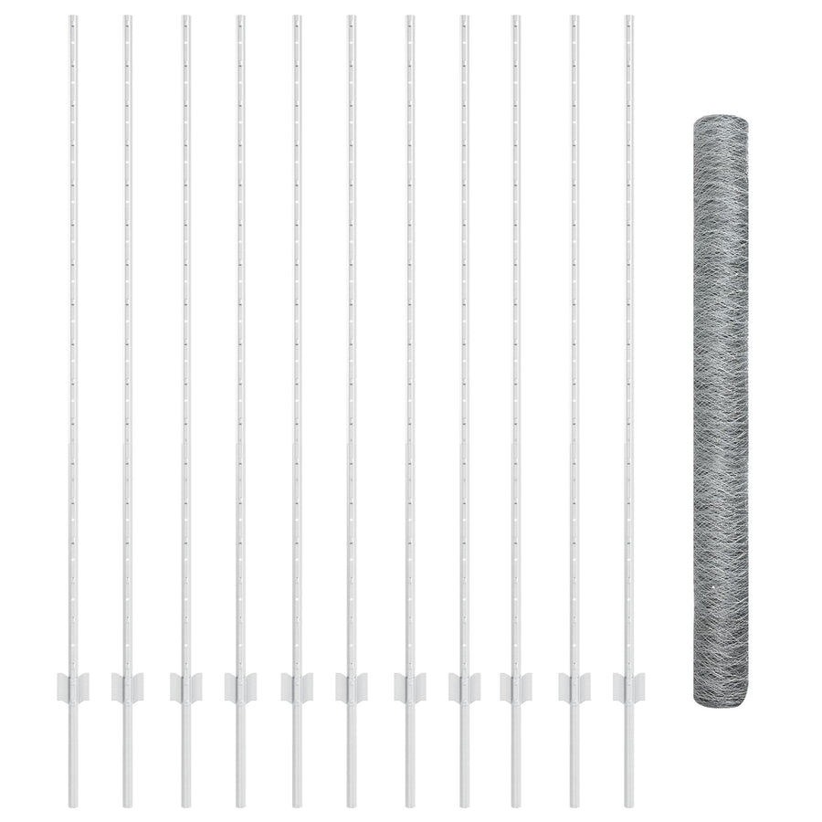 hekpalenset 22 stuks U-Channel 160 cm gegalvaniseerd staal, vidaXL hexagon hek 1,6x25 m gegalvaniseerd staal