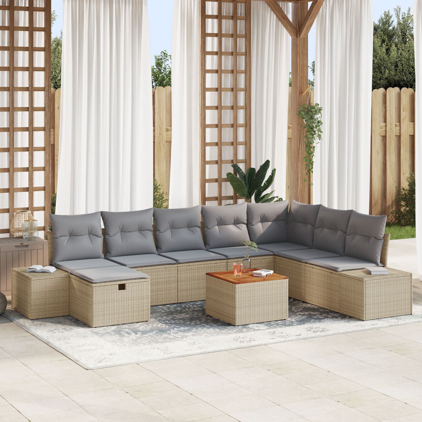 Tuin Sofa Set Set Van 9 Beige Poly Rattan Tuin Sofa Set Wit