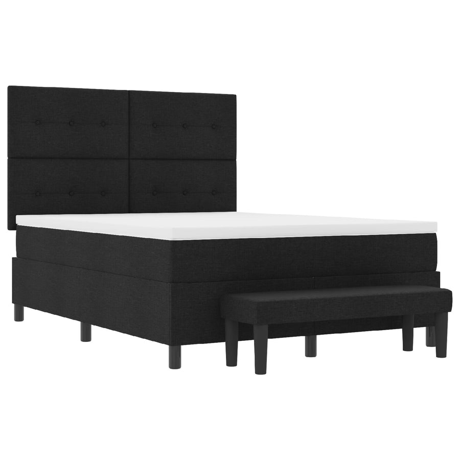 Boxspring Bed Met Matras & Bank Stof Zwart 160 x 200 cm Knoop tufted