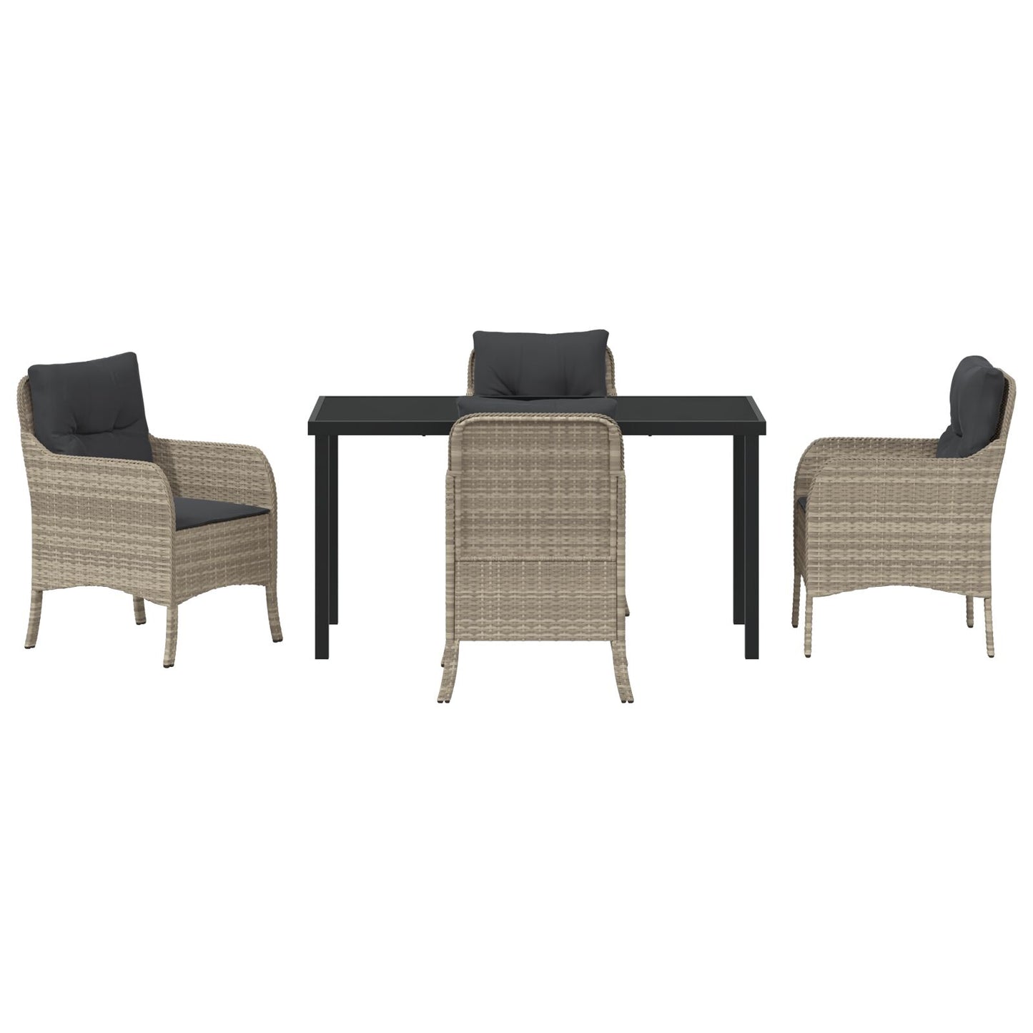 5 Delige Tuin Eettafel Set Met Kussens Lichtgrijs Poly Rattan