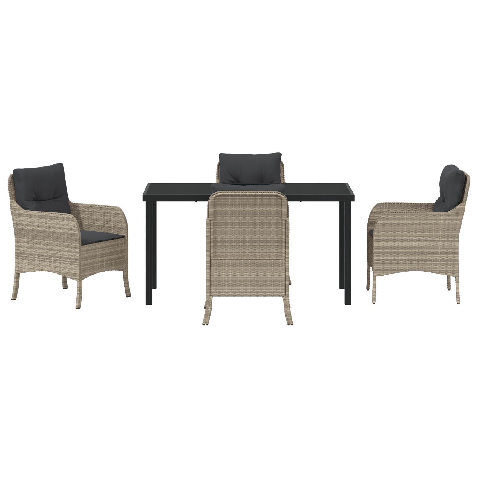 5 Delige Tuin Eettafel Set Met Kussens Lichtgrijs Poly Rattan