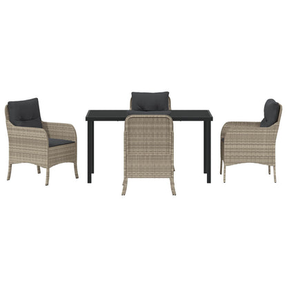 5 Delige Tuin Eettafel Set Met Kussens Lichtgrijs Poly Rattan