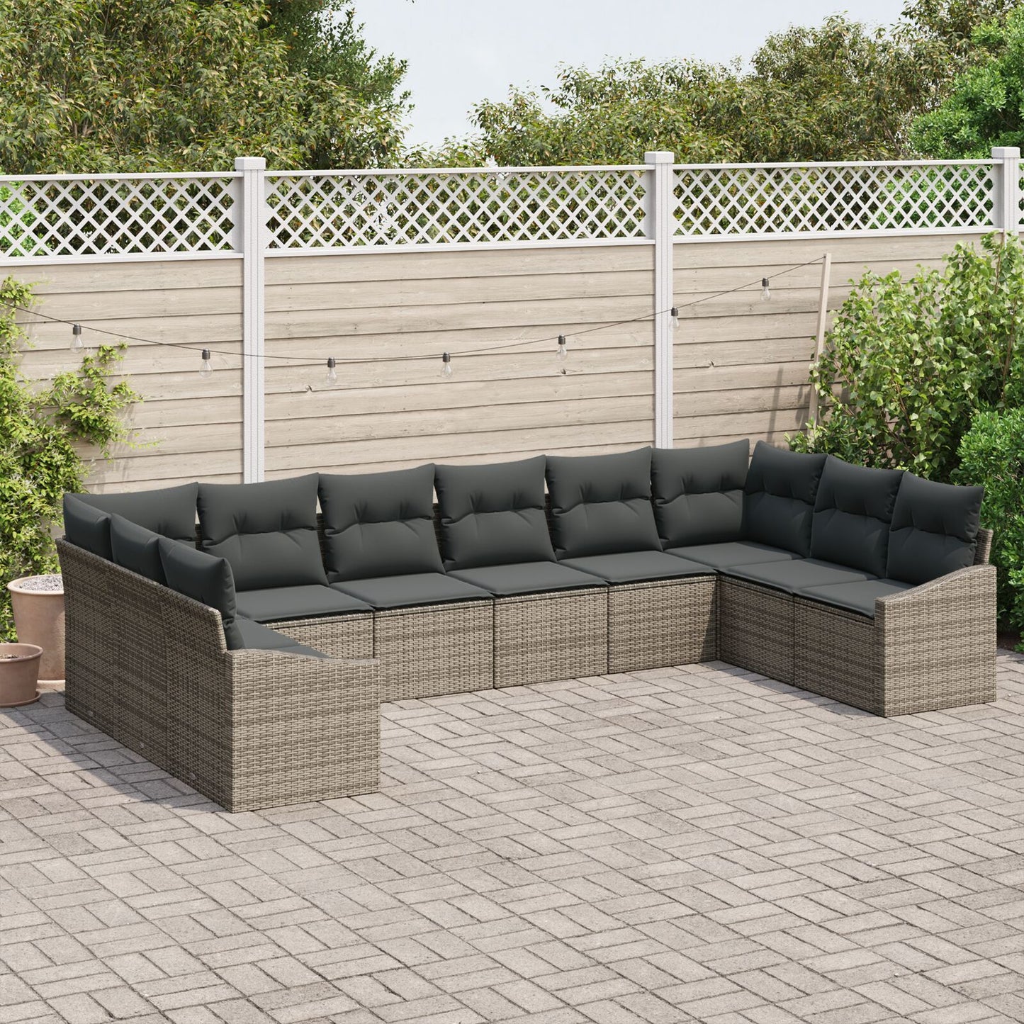 10-Delige Tuin Eettafel Set Met Kussens Poly Rattan Grijs zonder tafel