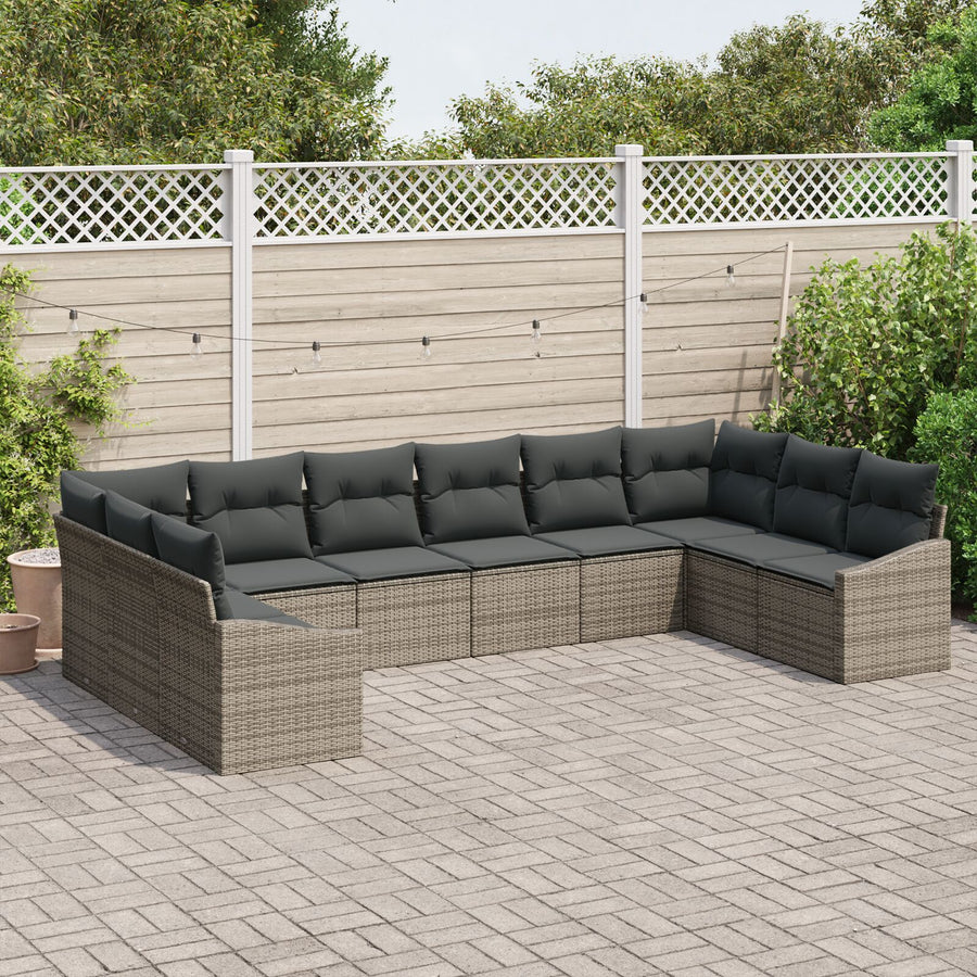 10-Delige Tuin Eettafel Set Met Kussens Poly Rattan Grijs zonder tafel
