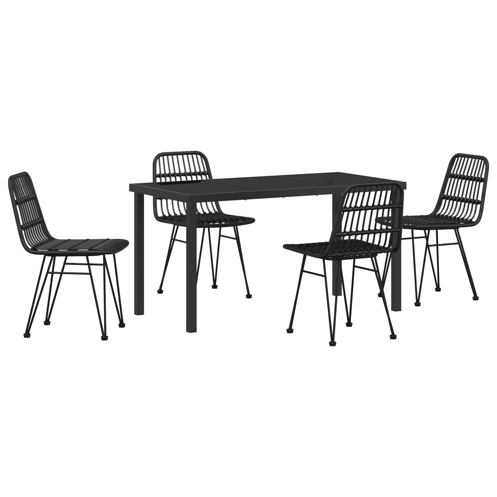 5-Delige Tuin Eetset Zwart Poly Rattan