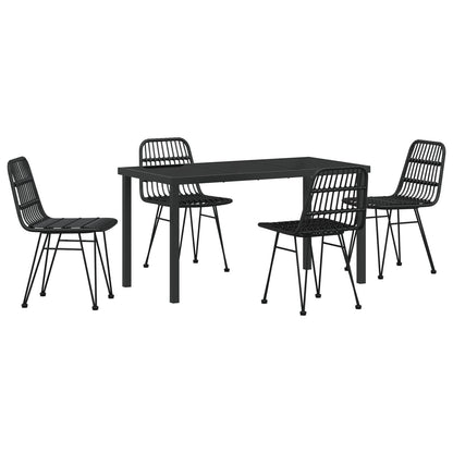 5-Delige Tuin Eetset Zwart Poly Rattan