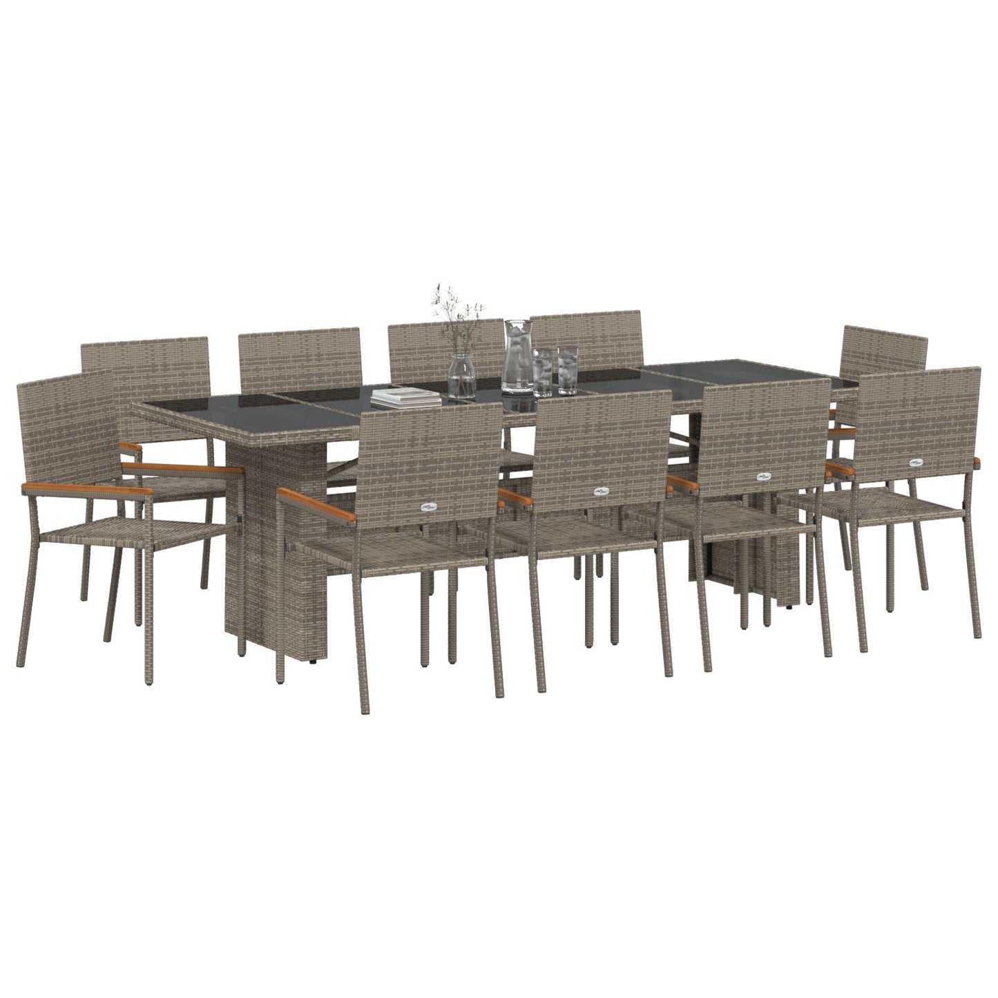 11-Delige Tuin Eettafel Set Grijs Poly Rattan Wit