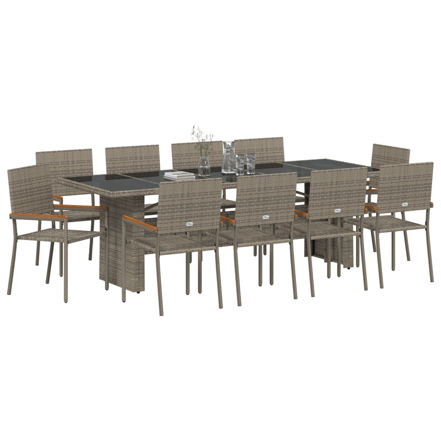 11-Delige Tuin Eettafel Set Grijs Poly Rattan Wit