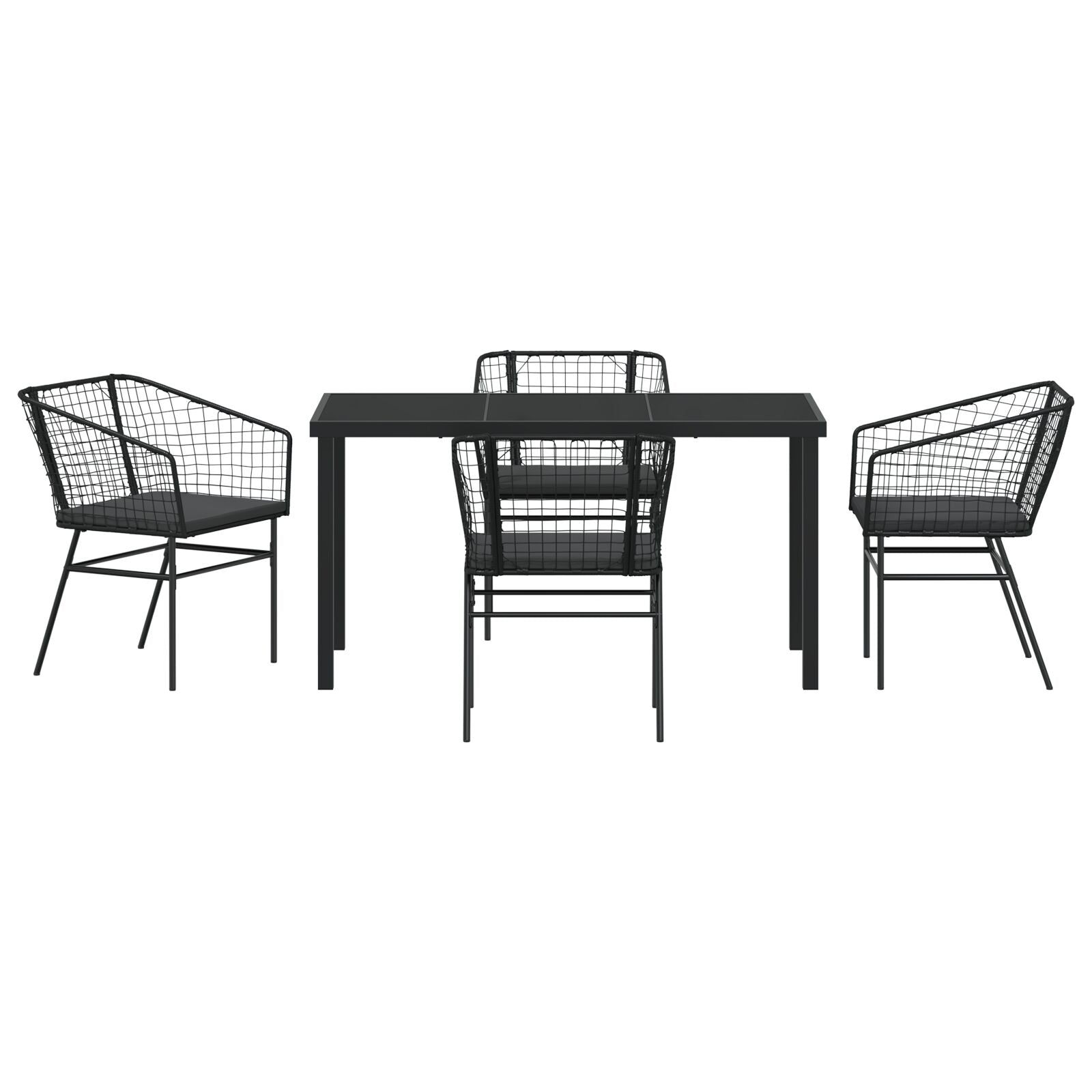 Set Van 3 Zwart En Donkergrijs Pe Rattan, Gepoedercoat Staal
