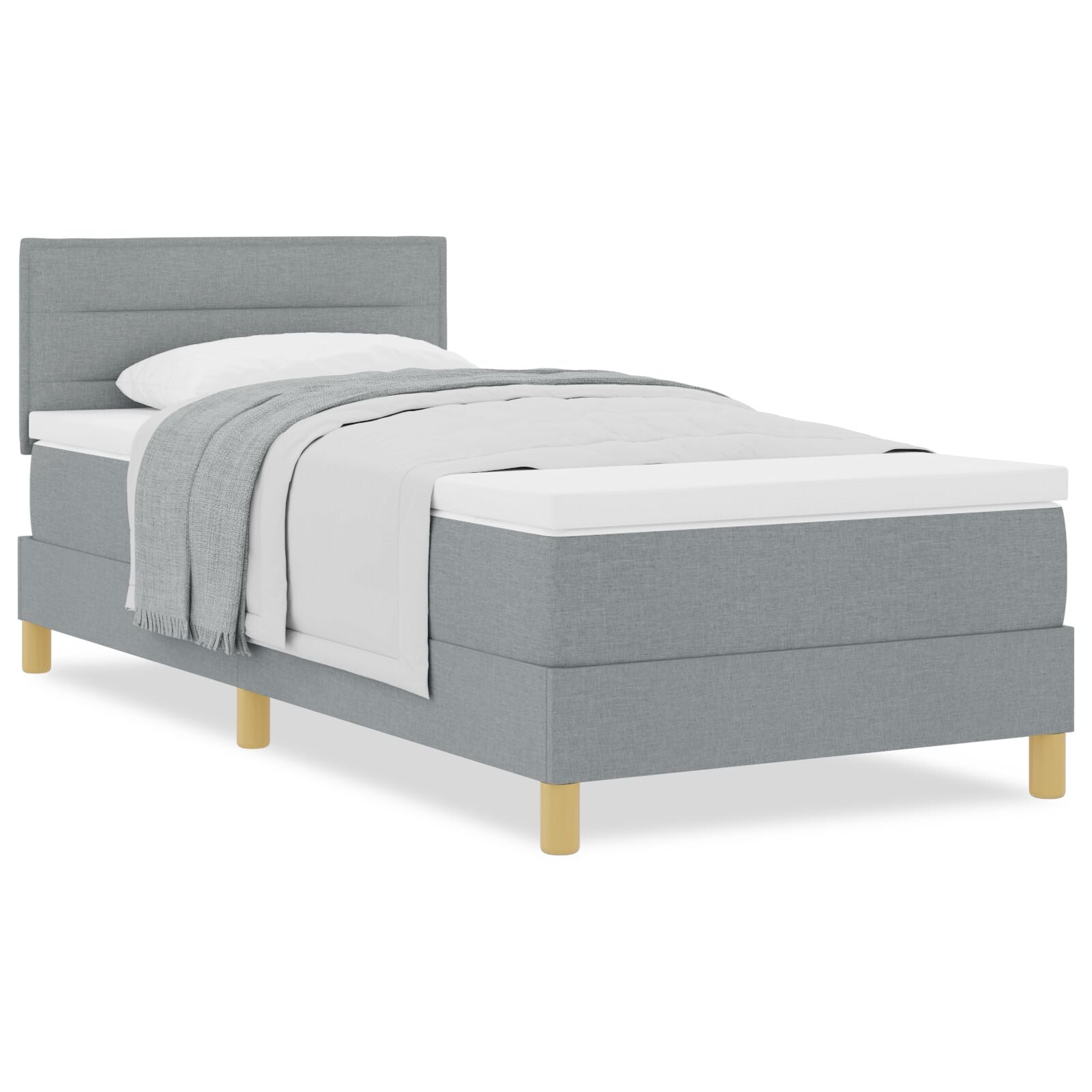 Boxspring Bed Met Matras Stof Lichtgrijs 90 x 200 cm Lijnen ontwerp