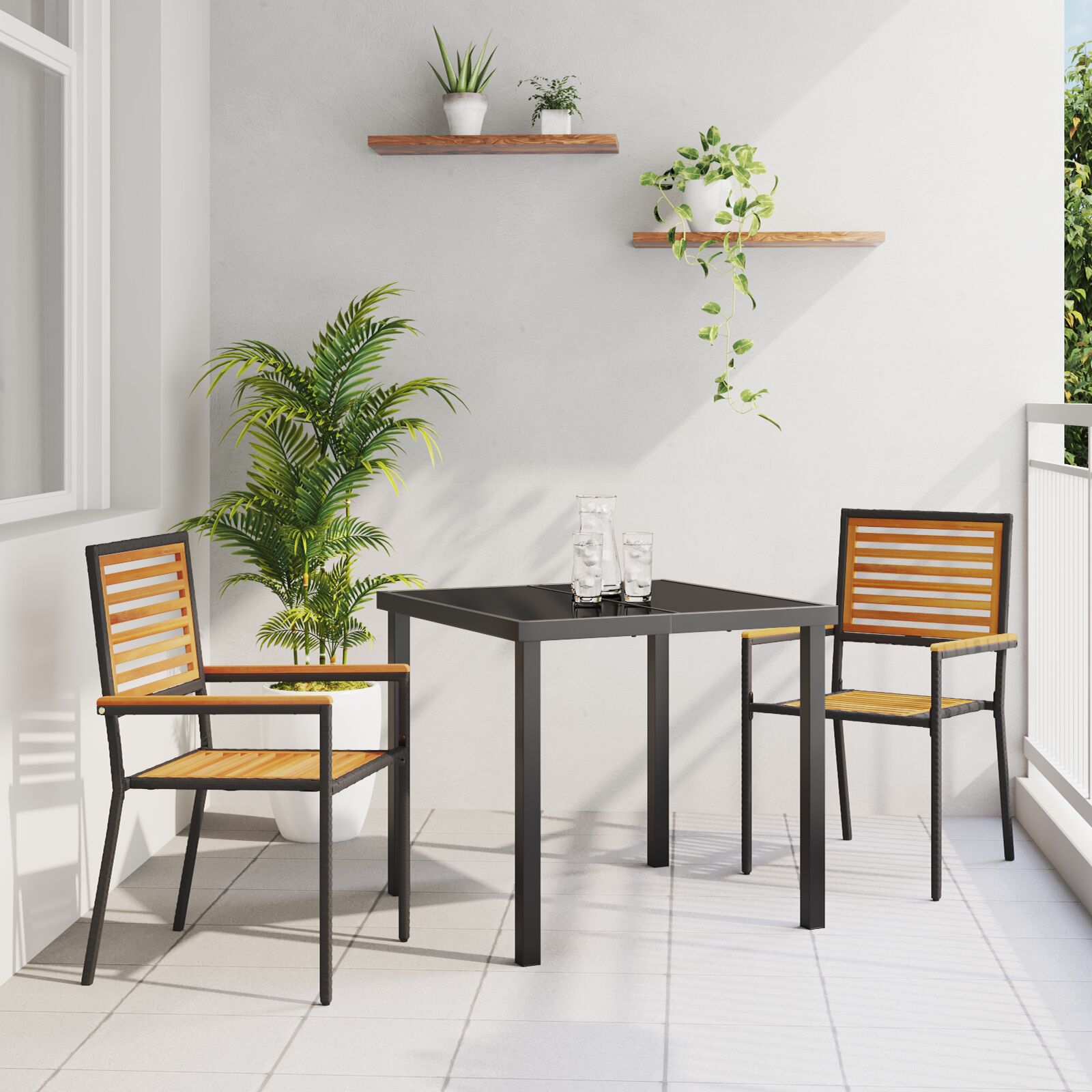 Stapelbare Tuinstoelen Met Kussens 2 Stuks Poly Rattan Zwart Hout
