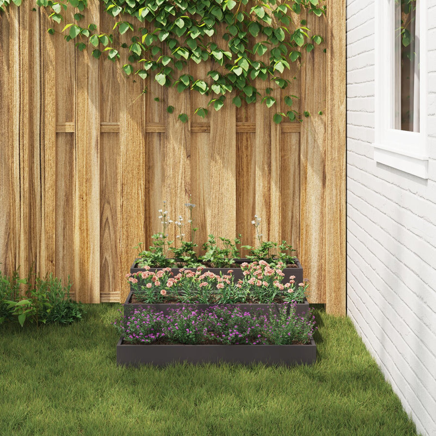 Tuinplanter 3-Laags Staal 90 x 90 x 35 cm Zwart