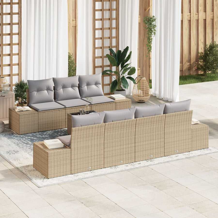 8-Delige Tuin Sofa Set Met Kussens Beige Poly Rattan