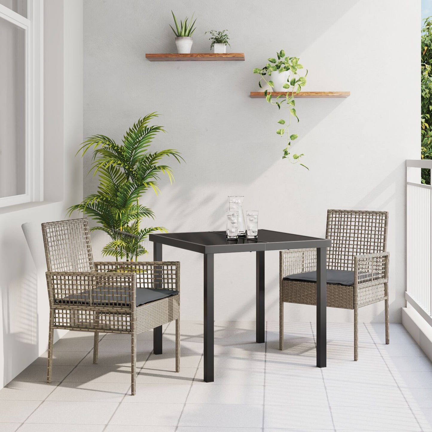 Tuinstoelen 2 Stuks Met Kussens Poly Rattan Grijs en donkergrijs