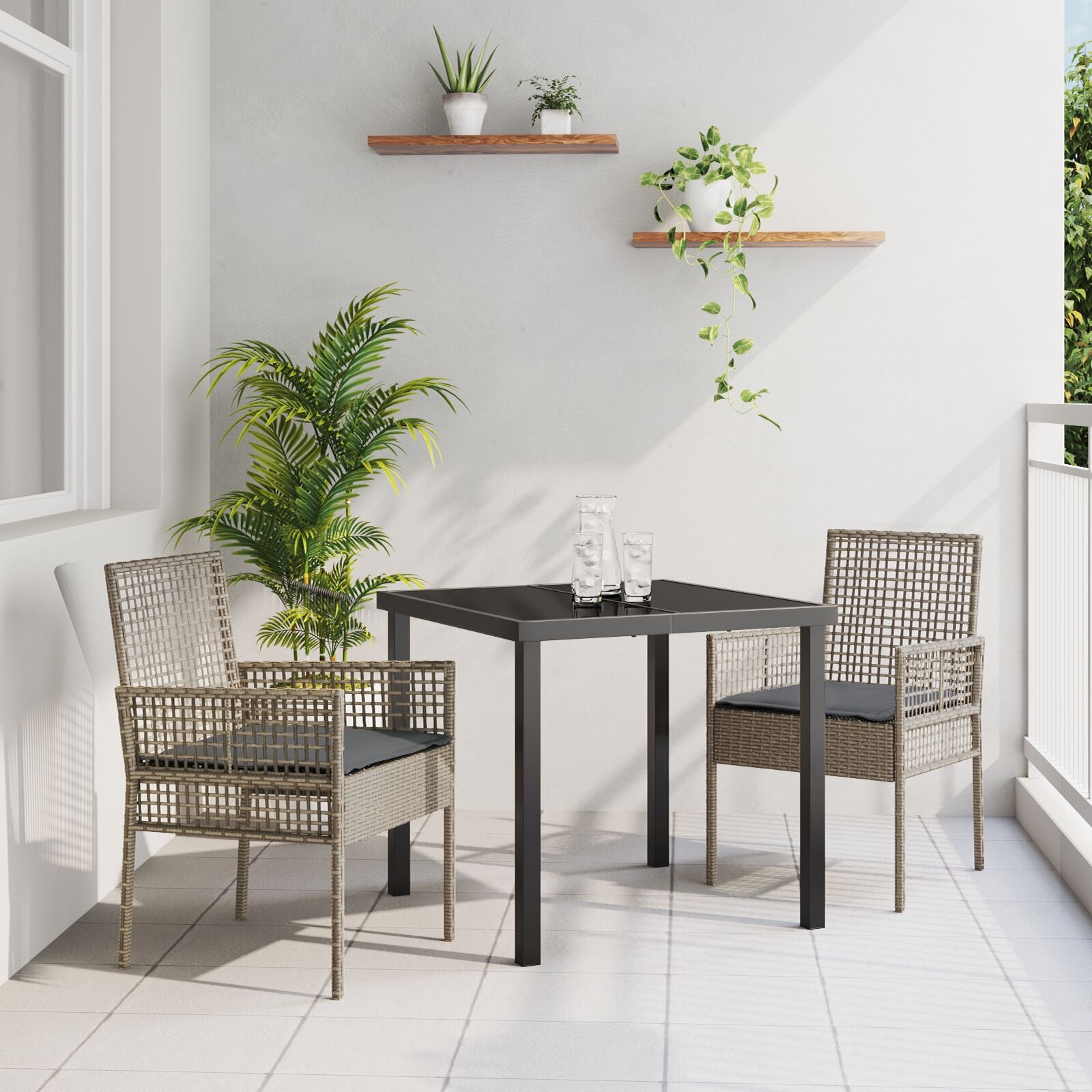 Tuinstoelen 2 Stuks Met Kussens Poly Rattan Grijs en donkergrijs