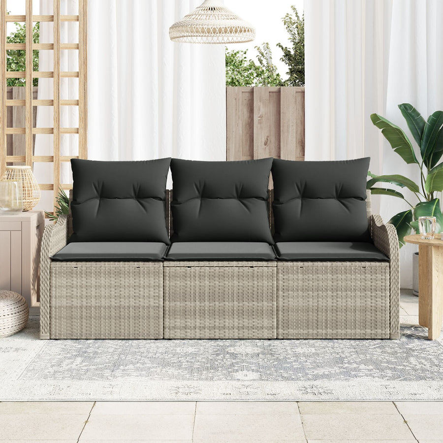 3 Delige Tuin Sofa Set Met Kussens Lichtgrijs Poly Rattan