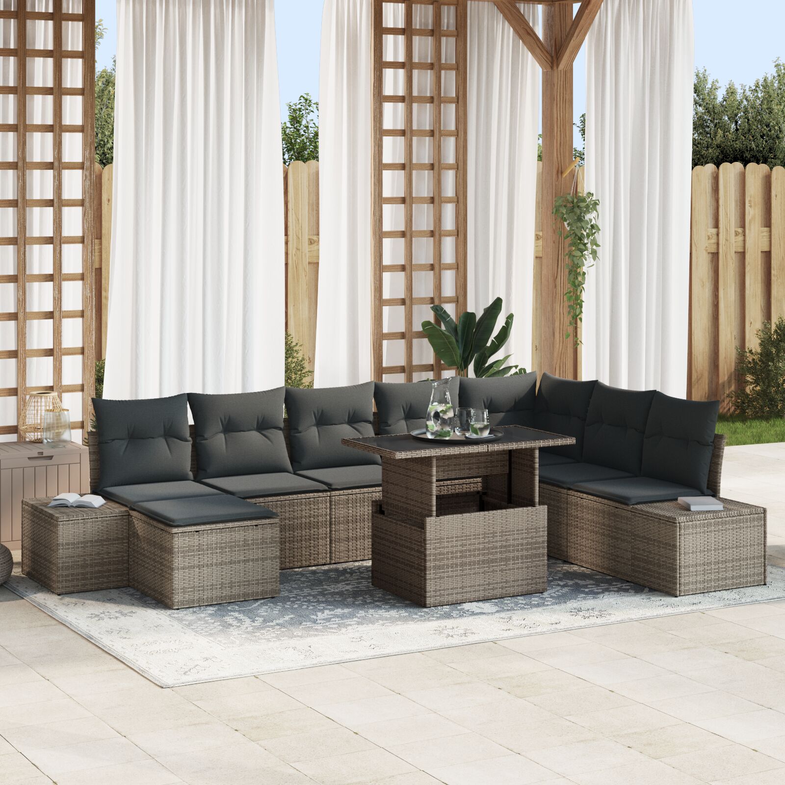 Tuinset Set Van 9 Grijs Poly Rattan Tuin Hoekbank Modern