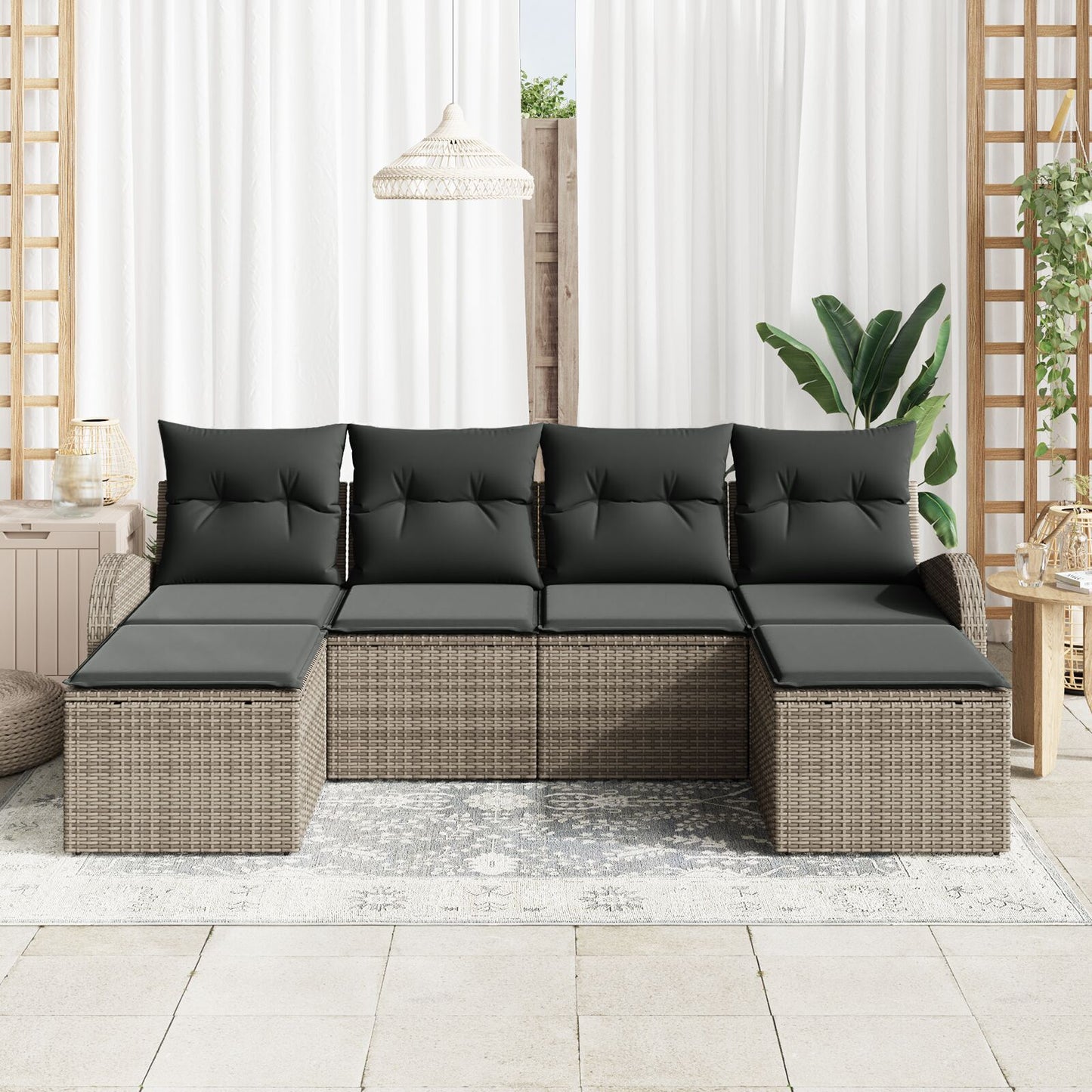 6-Delige Tuin Sofa Set Met Kussens Grijs Poly Rattan