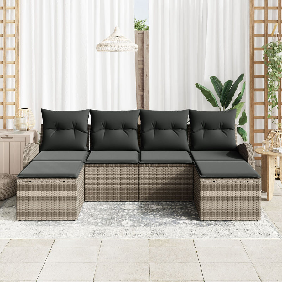 6-Delige Tuin Sofa Set Met Kussens Grijs Poly Rattan