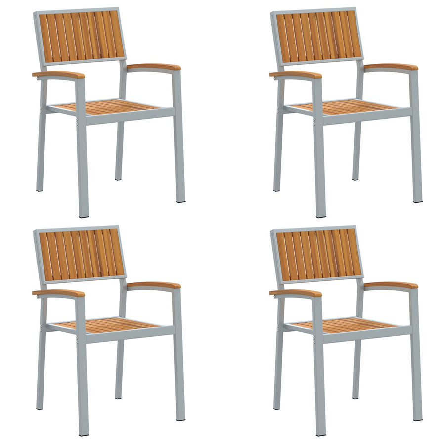 Tuinstoelen 4 Stuks Stapelbaar Massief Acaciahout En Staal Natuurlijk en grijs
