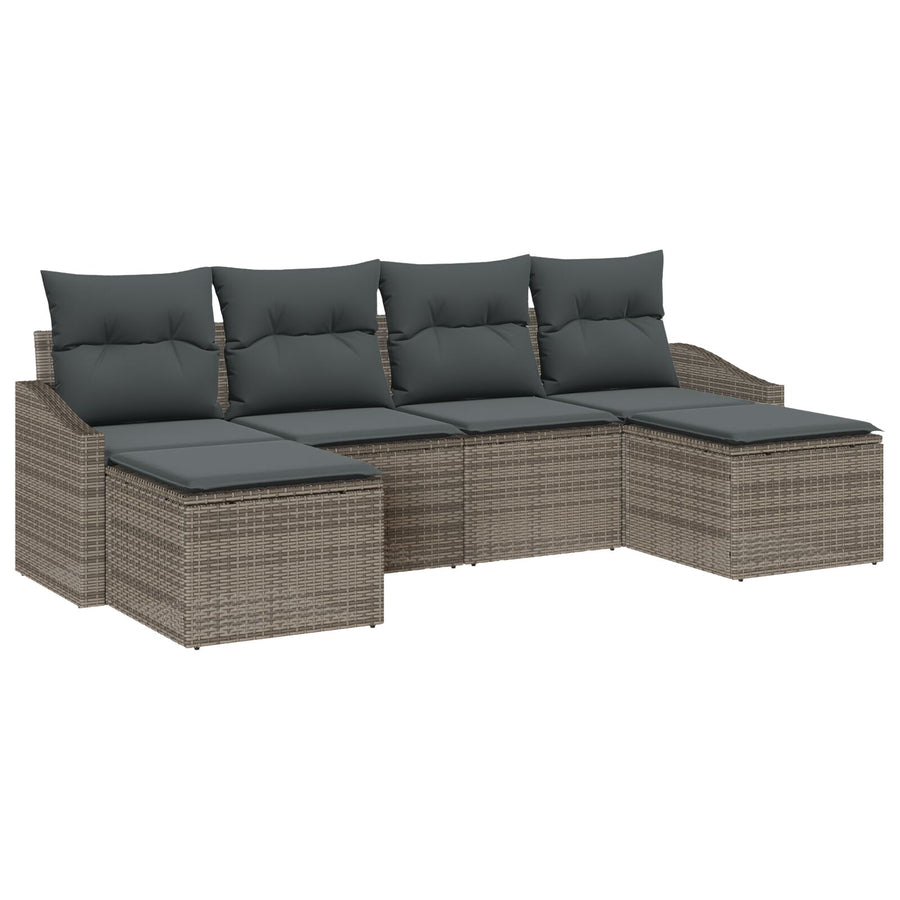 6-Delige Tuin Sofa Set Met Kussens Grijs Poly Rattan