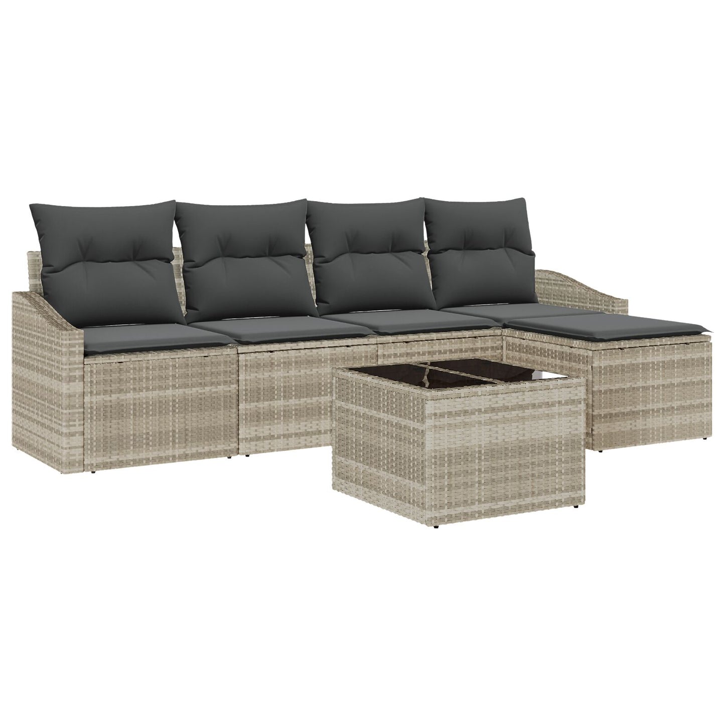 6-Delige Tuin Sofa Set Met Kussens Grijs Poly Rattan