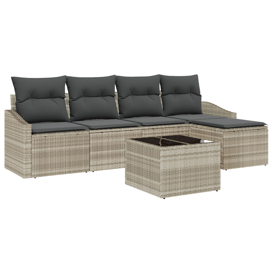 6-Delige Tuin Sofa Set Met Kussens Grijs Poly Rattan