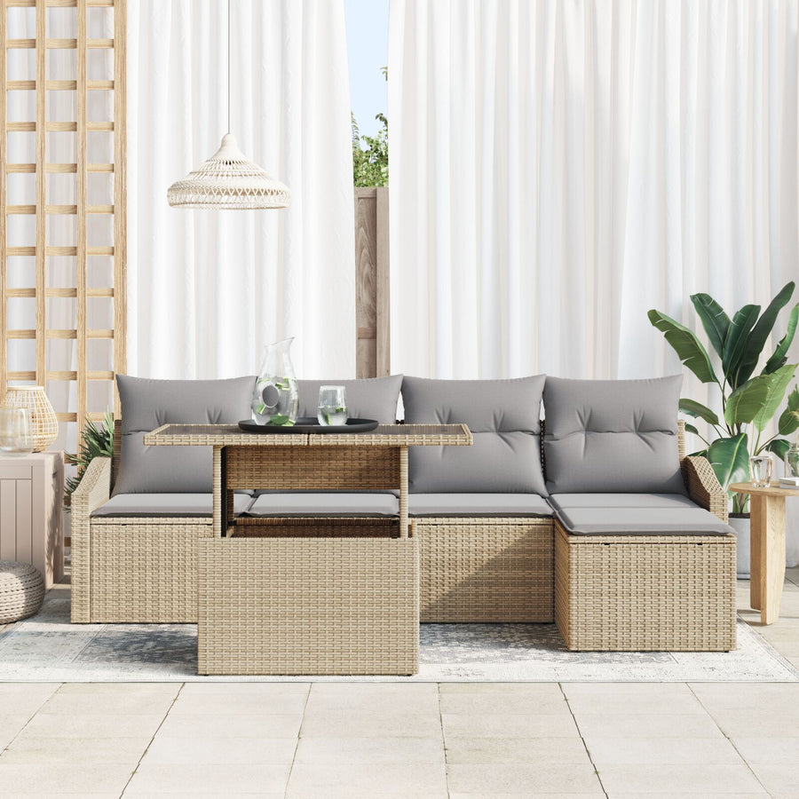 6-Delige Tuin Sofa Set Met Kussens Beige Poly Riet