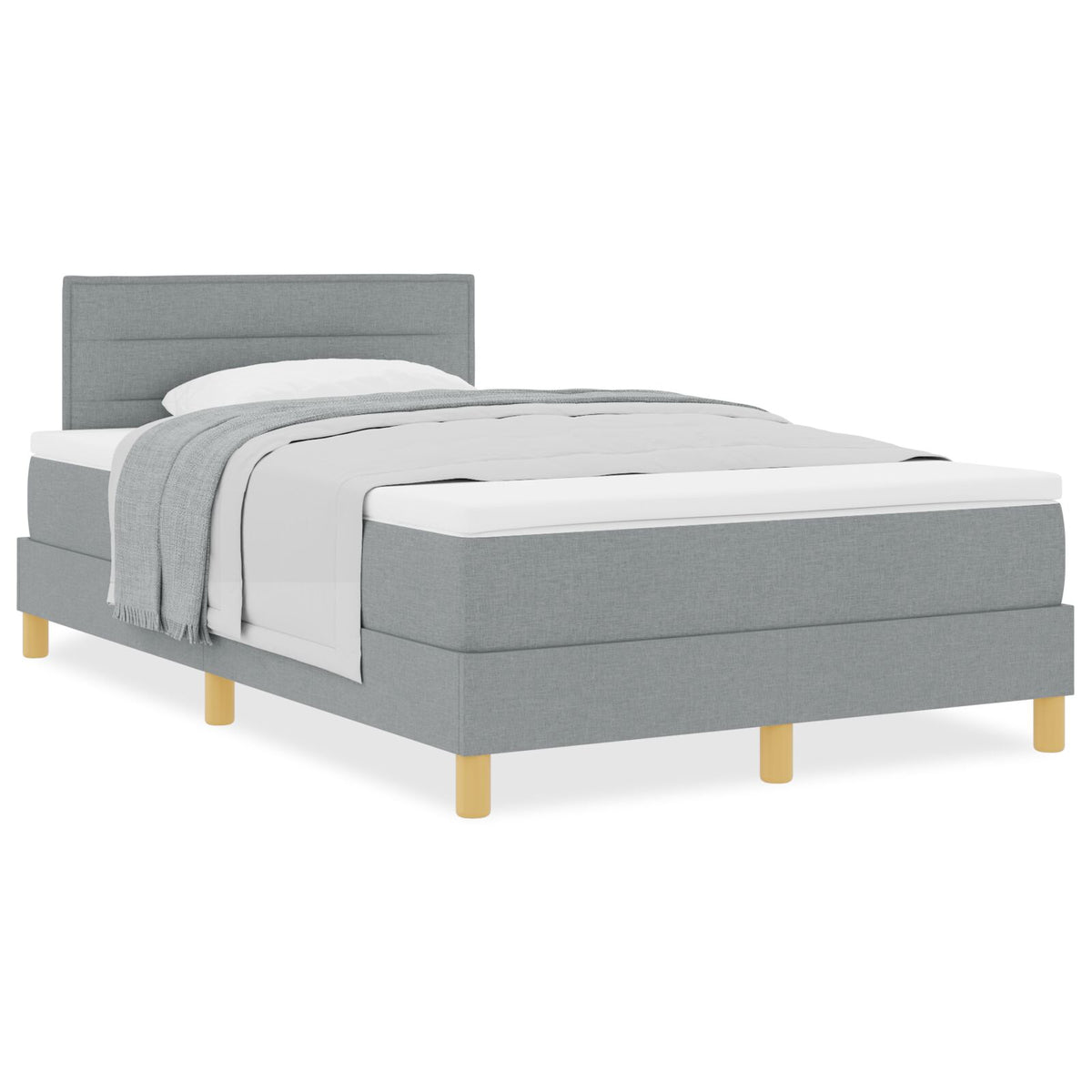 Boxspring Bed Met Matras Stof Lichtgrijs 120 x 200 cm Lijnen ontwerp