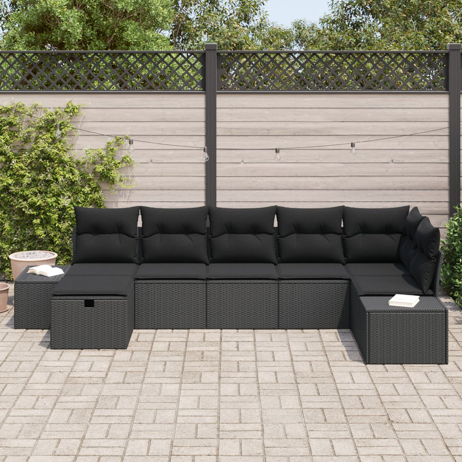 7-Delige Tuin Sofa Set Met Kussens Zwart Poly Rattan Wit
