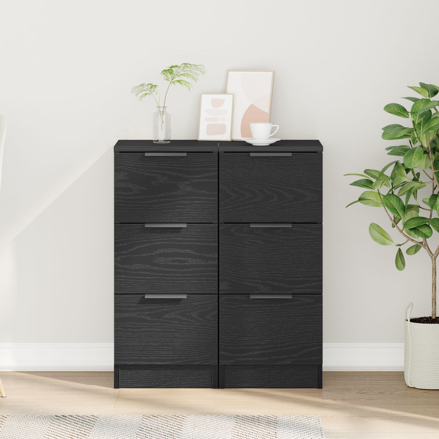 Sideboards 2 Stuks Zwart Eiken 30X30X70 Cm Bewerkt Hout