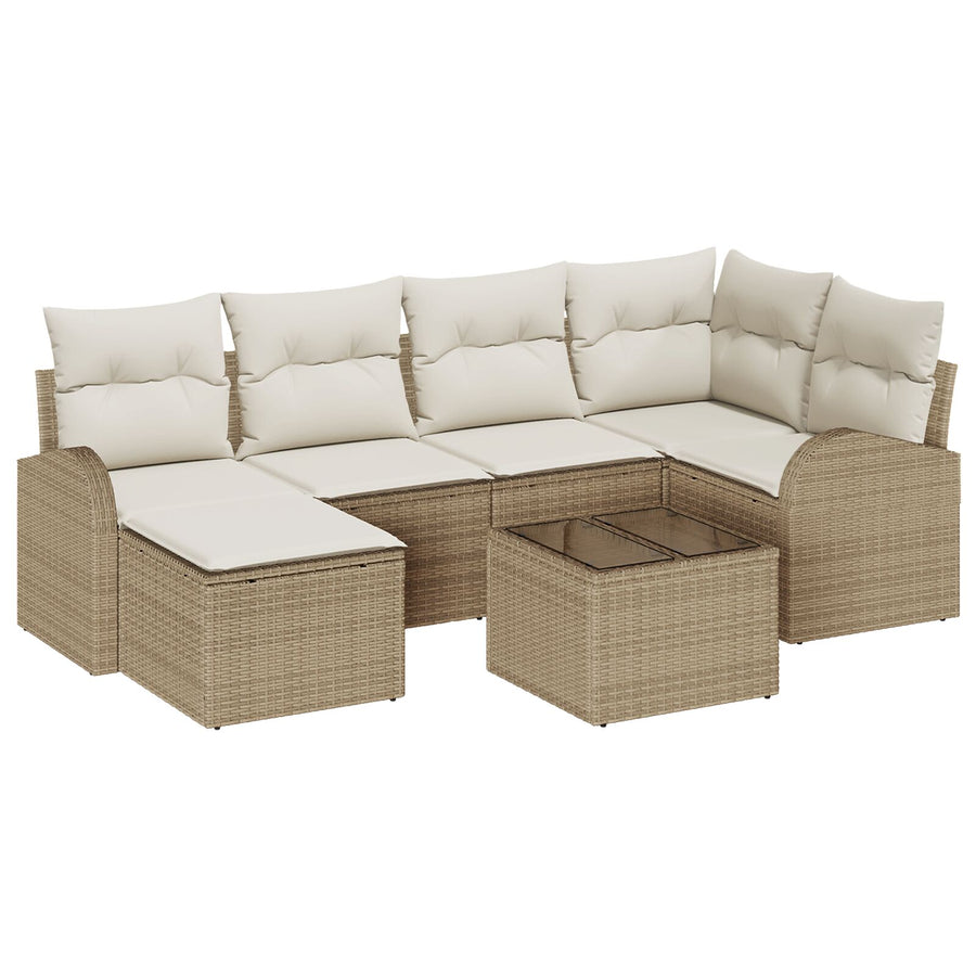 7-Delige Tuinbankset Met Kussens Bruin Poly Rattan