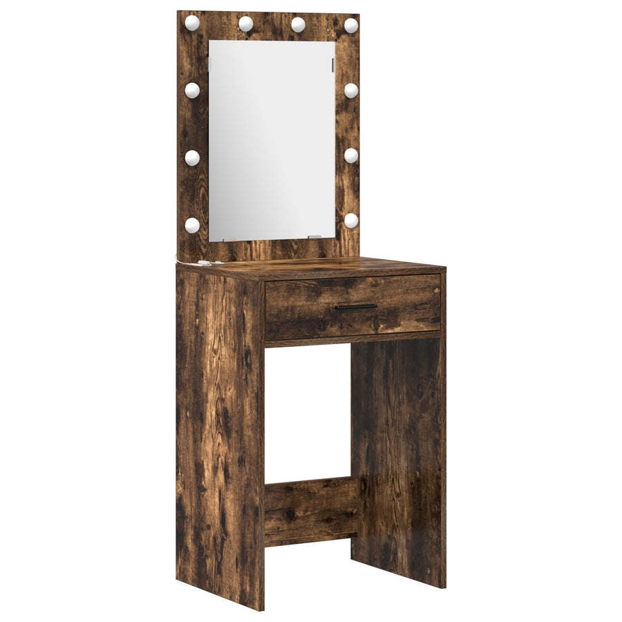 2-Delige Make-Uptafel Set Met Led Gerookt Eiken Geengineerd Hout
